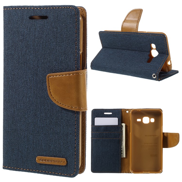 MERCURY GOOSPERY Canvas Leather Magnetic Case for Samsung Galaxy J3 / J3 (2016) - Dark Blue-1