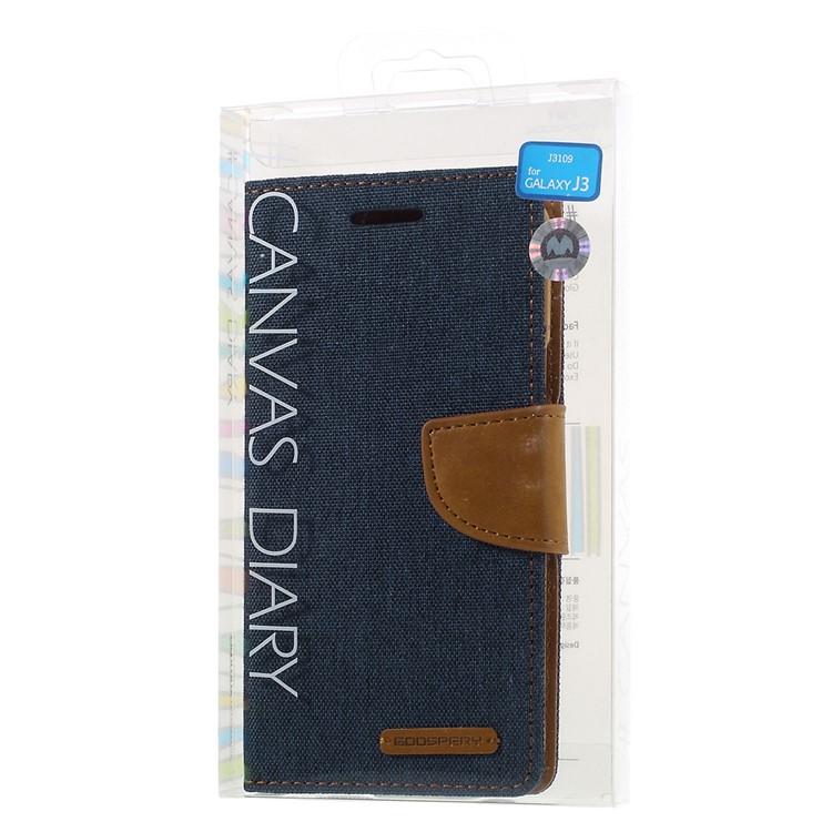 MERCURY GOOSPERY Canvas Leather Magnetic Case for Samsung Galaxy J3 / J3 (2016) - Dark Blue-10
