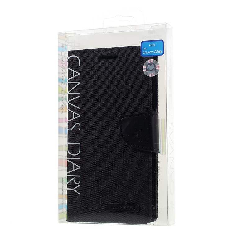 MERCURY GOOSPERY Canvas Leather Wallet Case for Samsung Galaxy A5 SM-A510F (2016) - Black-10