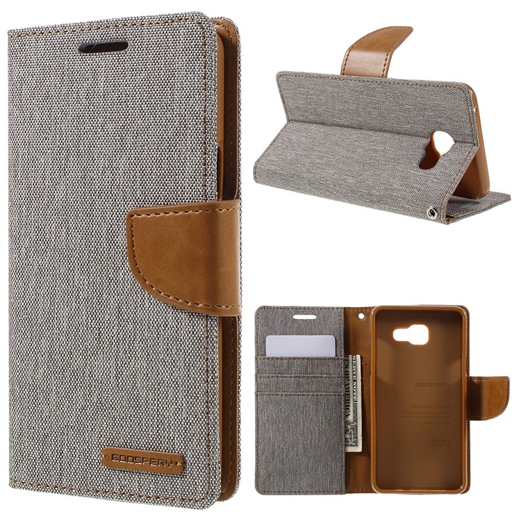 MERCURY GOOSPERY Canvas Leather Wallet Cover for Samsung Galaxy A5 SM-A510F (2016) - Grey-1