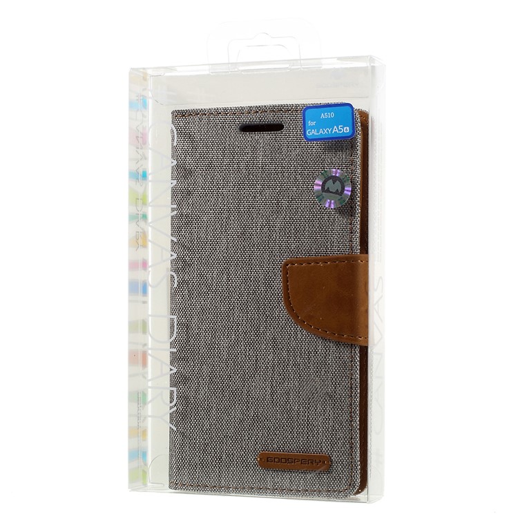 MERCURY GOOSPERY Canvas Leather Wallet Cover for Samsung Galaxy A5 SM-A510F (2016) - Grey-10