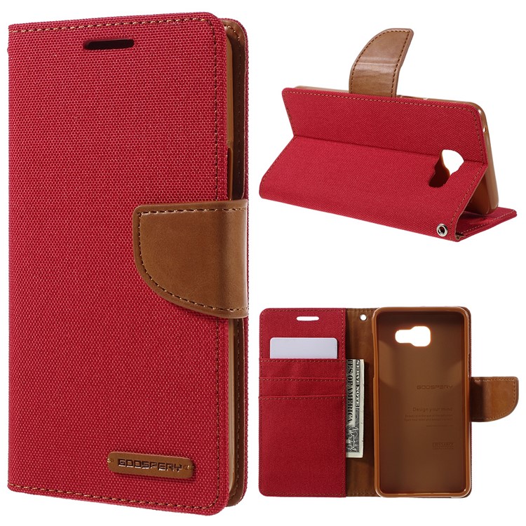 MERCURY GOOSPERY Canvas Leather Card Holder Case for Samsung Galaxy A5 SM-A510F (2016) - Red-1