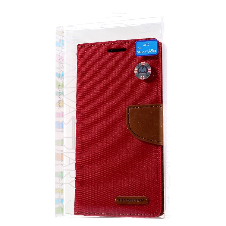 MERCURY GOOSPERY Canvas Leather Card Holder Case for Samsung Galaxy A5 SM-A510F (2016) - Red-10