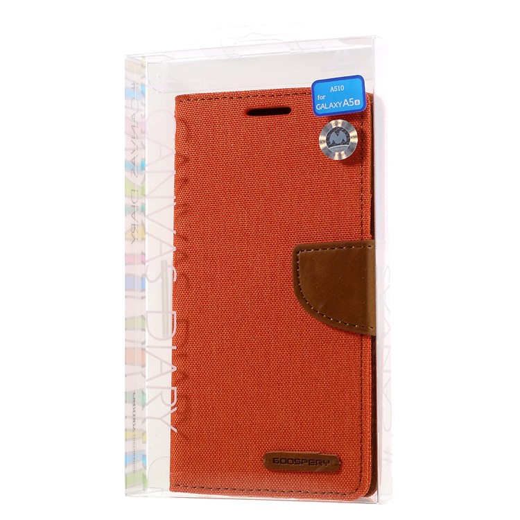 MERCURY GOOSPERY Canvas Leather Wallet Case Cover for Samsung Galaxy A5 SM-A510F (2016) - Orange-10