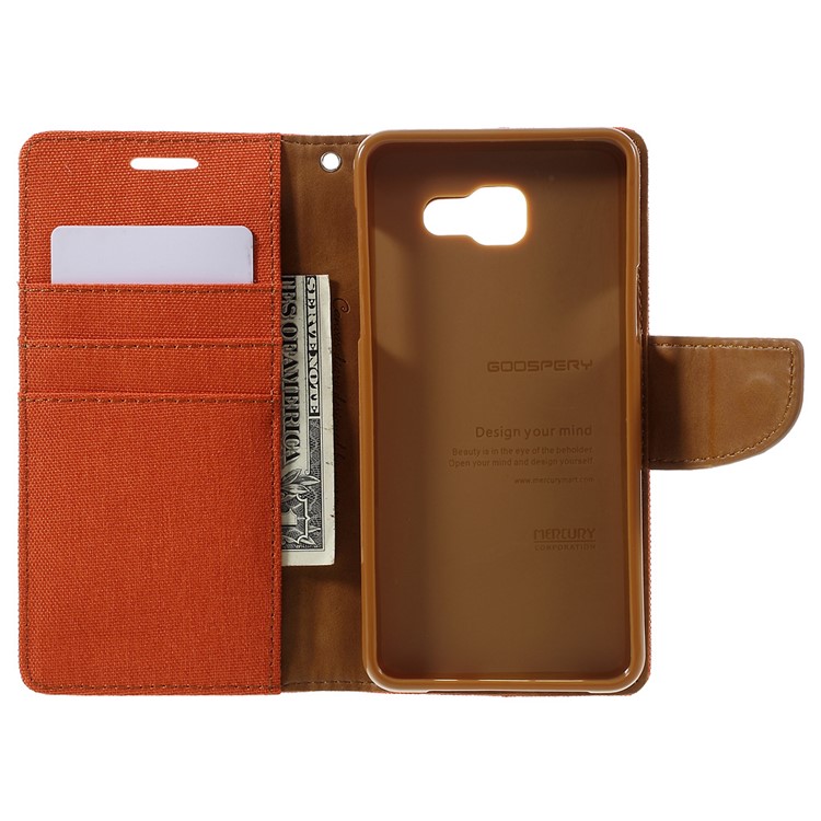 MERCURY GOOSPERY Canvas Leather Wallet Case Cover for Samsung Galaxy A5 SM-A510F (2016) - Orange-6