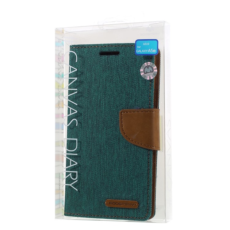MERCURY GOOSPERY Canvas Leather Wallet Case for Samsung Galaxy A5 SM-A510F (2016) - Green-10