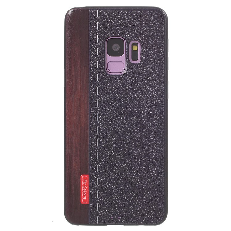 Embossed TPU Shell Cover Case for Samsung Galaxy S9 G960 - Leather Texture and Wood-2