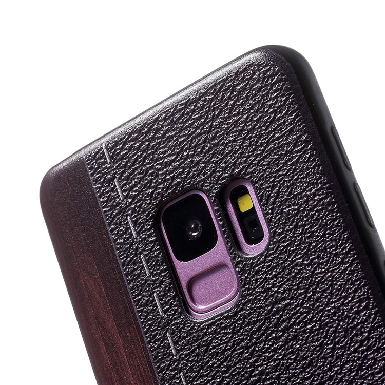 Embossed TPU Shell Cover Case for Samsung Galaxy S9 G960 - Leather Texture and Wood-6