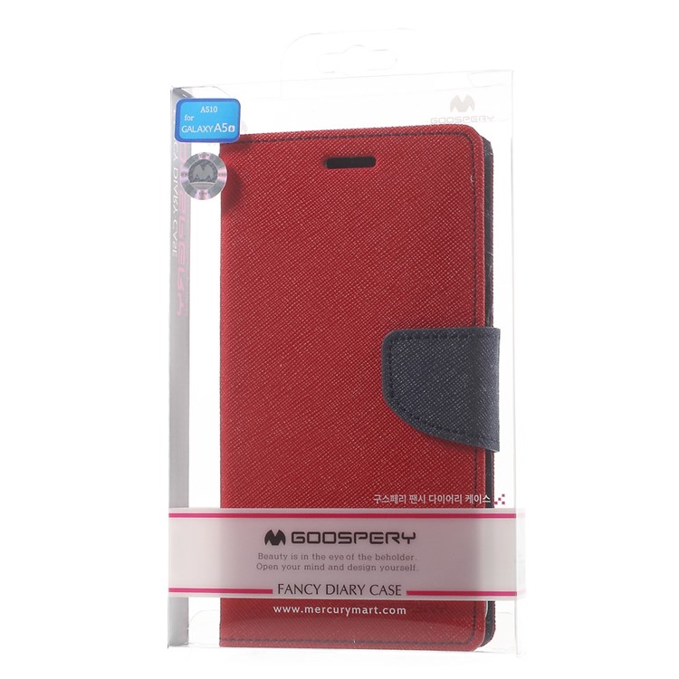 MERCURY GOOSPERY Leather Wallet Cover for Samsung Galaxy A5 SM-A510F (2016) - Red-9