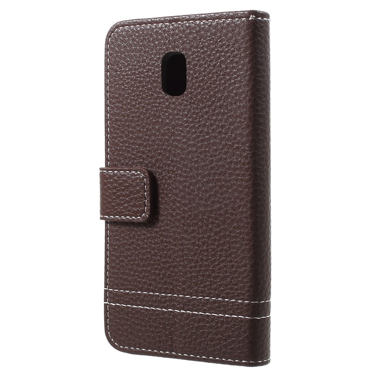 Litchi Texture Wallet Leather Mobile Cover for Samsung Galaxy J3 (2017) EU Version / J3 Pro (2017) - Coffee-3