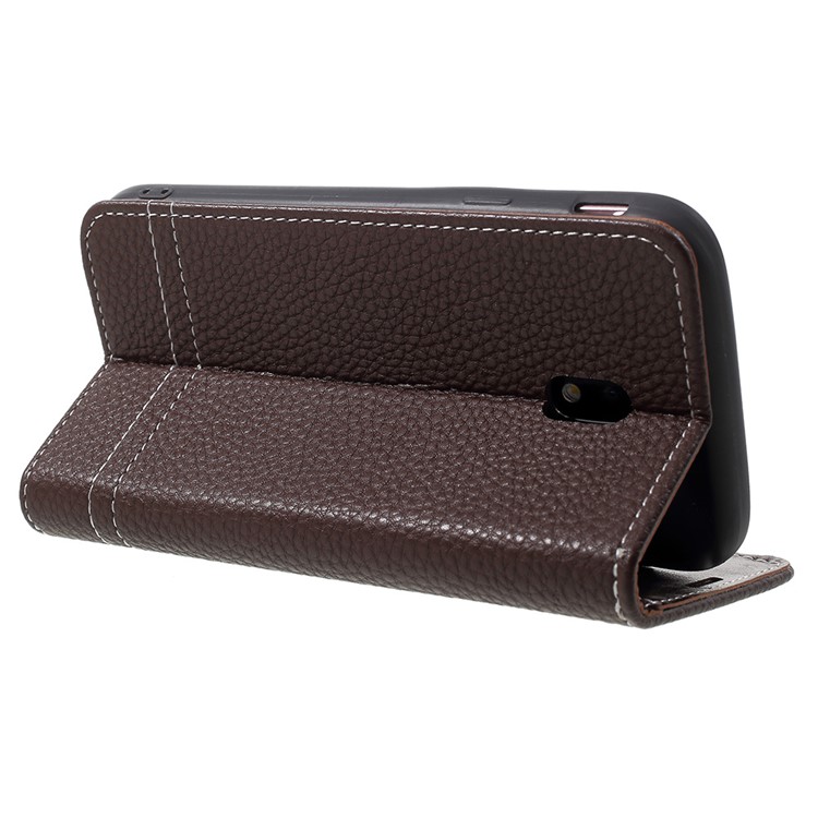 Litchi Texture Wallet Leather Mobile Cover for Samsung Galaxy J3 (2017) EU Version / J3 Pro (2017) - Coffee-4