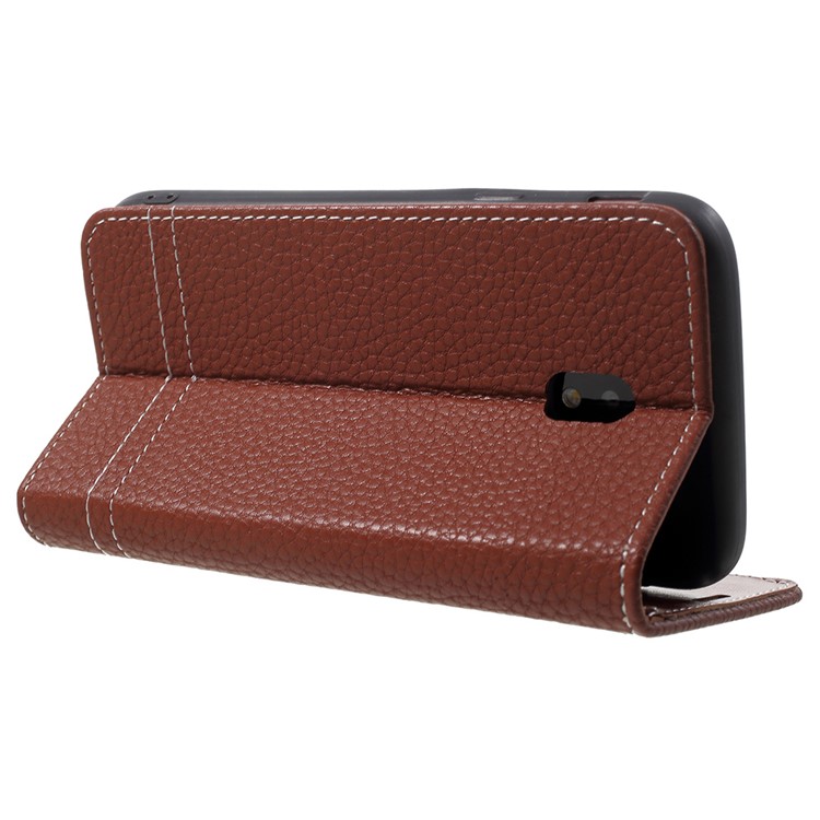 For Samsung Galaxy J3 (2017) EU Version / J3 Pro (2017) Litchi Grain Wallet Leather Mobile Phone Folio Case - Brown-4