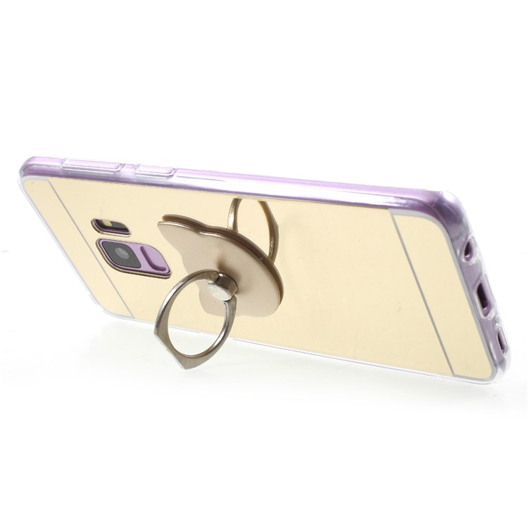 Mirror-like Surface TPU Mobile Case with Ring Kickstand for Samsung Galaxy S9 G960 - Gold-3