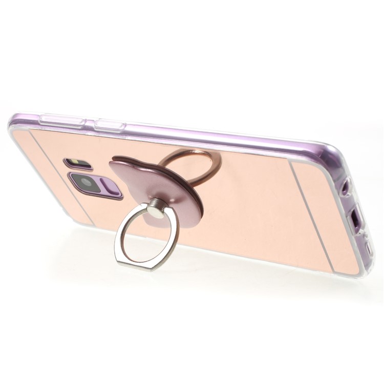 Mirror-like Surface TPU Mobile Casing with Ring Kickstand for Samsung Galaxy S9 G960 - Rose Gold-3