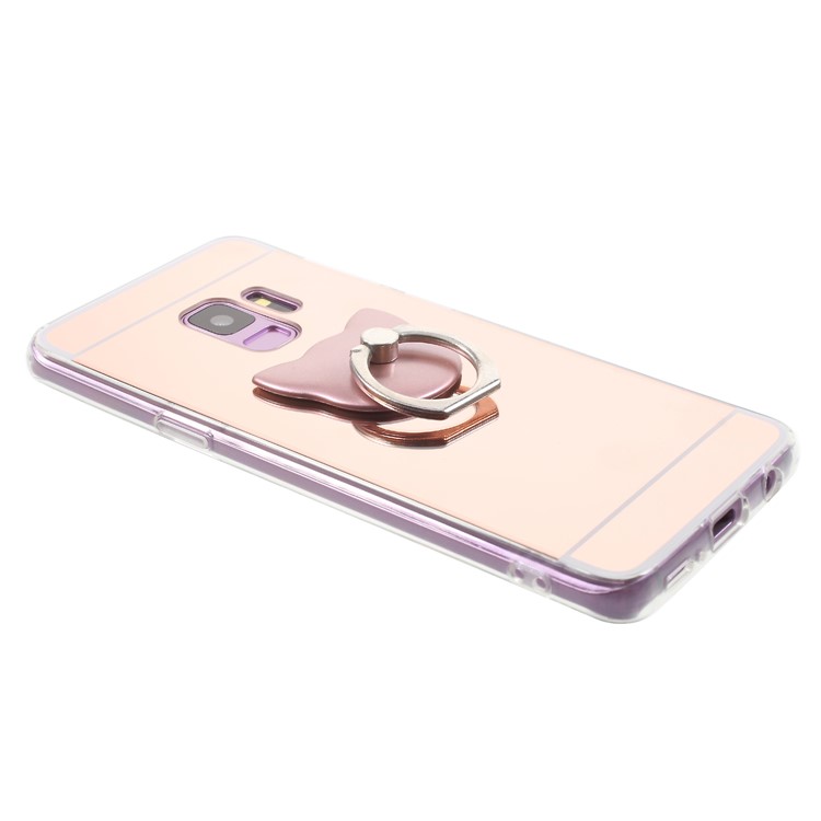 Mirror-like Surface TPU Mobile Casing with Ring Kickstand for Samsung Galaxy S9 G960 - Rose Gold-4