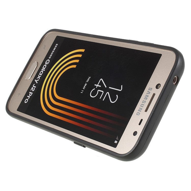 Y-type Grain Anti-skid Ring Kickstand TPU Gel Cover for Samsung Galaxy J2 Pro 2018 (Built-in Magnetic Holder Metal Sheet) - Silver-4