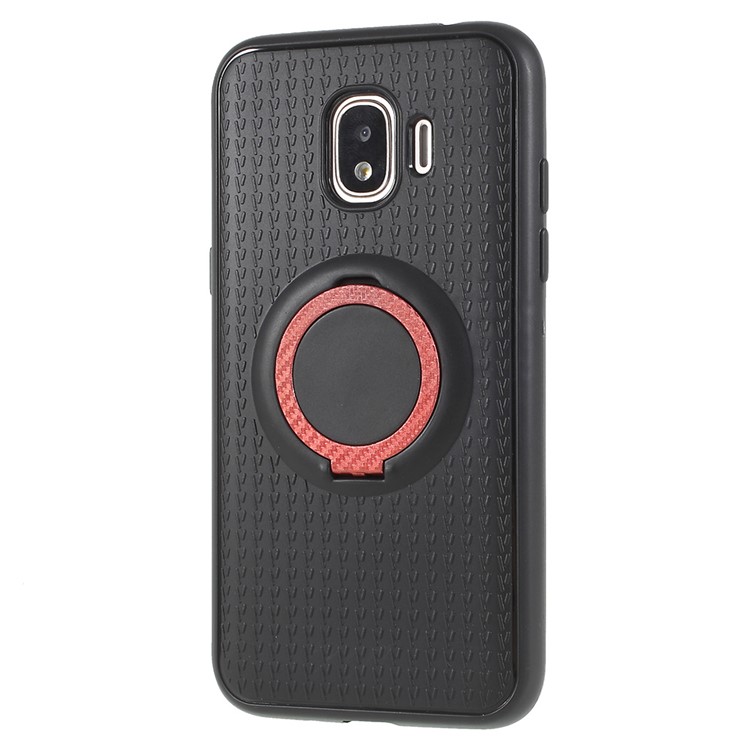 Y-type Grain Anti-skid Ring Kickstand TPU Mobile Casing for Samsung Galaxy J2 Pro 2018 (Built-in Magnetic Holder Metal Sheet) - Red-2