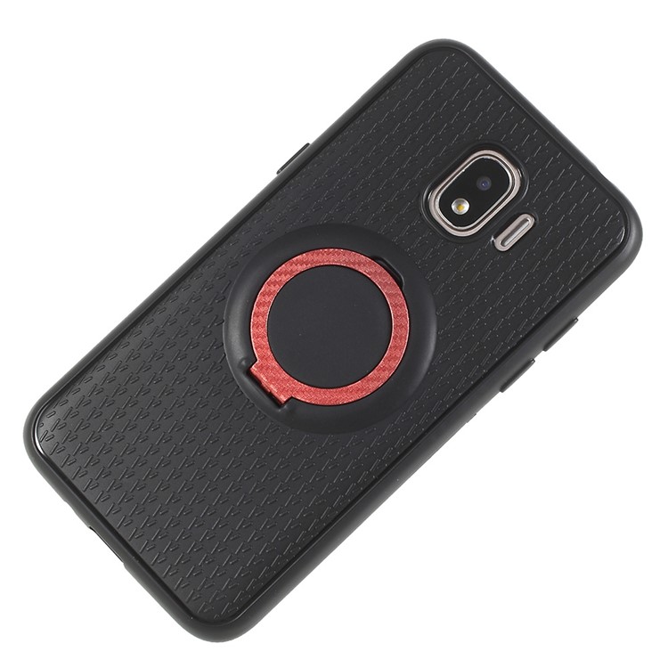 Y-type Grain Anti-skid Ring Kickstand TPU Mobile Casing for Samsung Galaxy J2 Pro 2018 (Built-in Magnetic Holder Metal Sheet) - Red-4