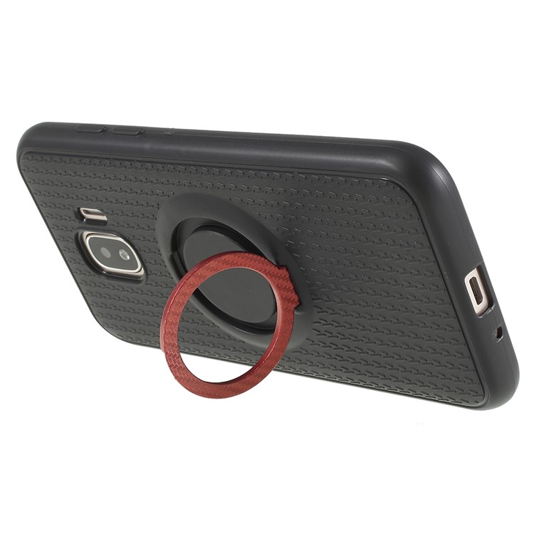 Y-type Grain Anti-skid Ring Kickstand TPU Mobile Casing for Samsung Galaxy J2 Pro 2018 (Built-in Magnetic Holder Metal Sheet) - Red-5