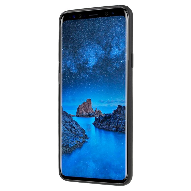 Y-type Grain Anti-skid Ring Kickstand TPU Case for Samsung Galaxy S9+ SM-G965 (Built-in Magnetic Holder Metal Sheet) - Black-2
