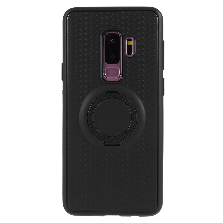 Y-type Grain Anti-skid Ring Kickstand TPU Case for Samsung Galaxy S9+ SM-G965 (Built-in Magnetic Holder Metal Sheet) - Black-3