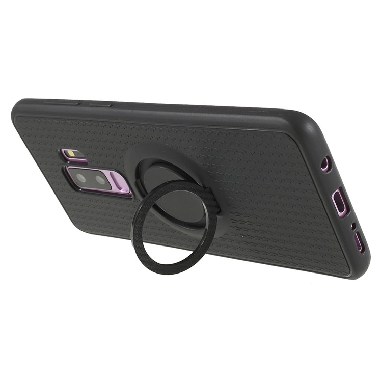 Y-type Grain Anti-skid Ring Kickstand TPU Case for Samsung Galaxy S9+ SM-G965 (Built-in Magnetic Holder Metal Sheet) - Black-6