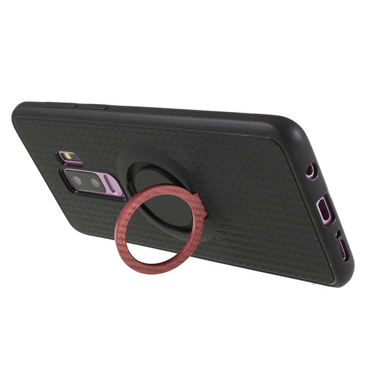 Y-type Grain Anti-skid Ring Kickstand TPU Cover Case for Samsung Galaxy S9+ SM-G965 (Built-in Magnetic Holder Metal Sheet) - Red-4