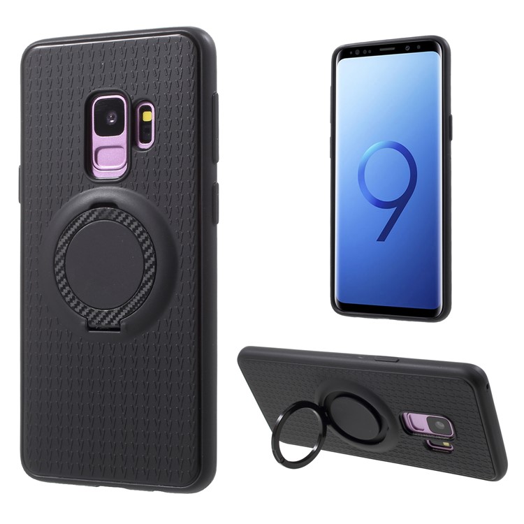 Y-type Grain Anti-skid Ring Kickstand TPU Case for Samsung Galaxy S9 SM-G960 (Built-in Magnetic Holder Metal Sheet) - Black-1