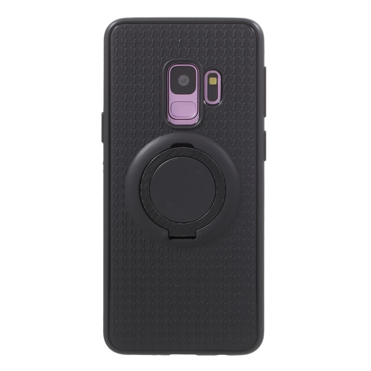 Y-type Grain Anti-skid Ring Kickstand TPU Case for Samsung Galaxy S9 SM-G960 (Built-in Magnetic Holder Metal Sheet) - Black-3