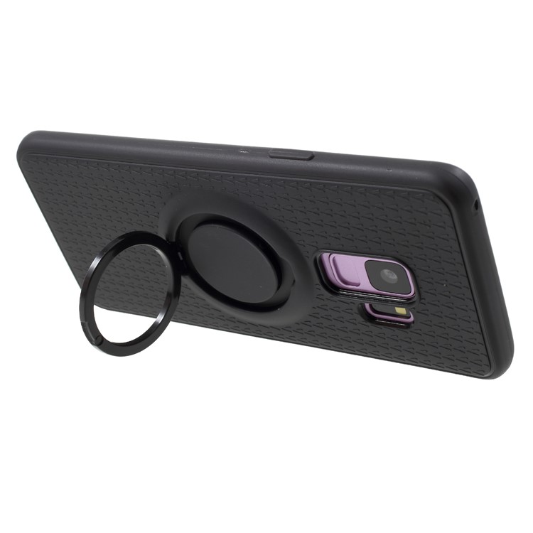 Y-type Grain Anti-skid Ring Kickstand TPU Case for Samsung Galaxy S9 SM-G960 (Built-in Magnetic Holder Metal Sheet) - Black-5