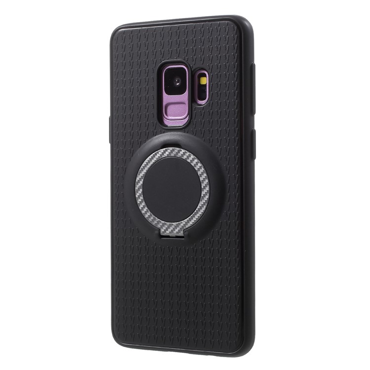 Y-type Grain Anti-skid Ring Kickstand TPU Shell for Samsung Galaxy S9 SM-G960 (Built-in Magnetic Holder Metal Sheet) - Grey-3