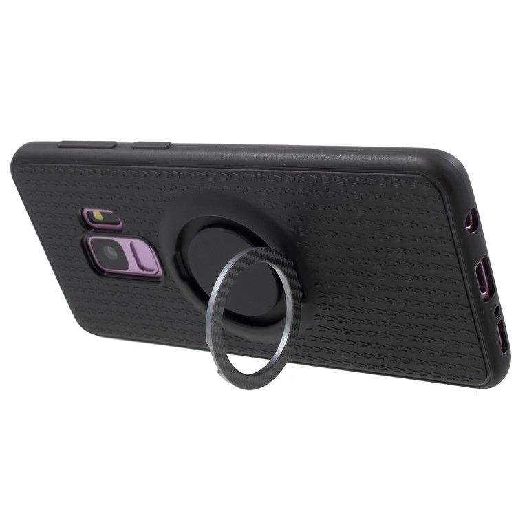 Y-type Grain Anti-skid Ring Kickstand TPU Shell for Samsung Galaxy S9 SM-G960 (Built-in Magnetic Holder Metal Sheet) - Grey-4