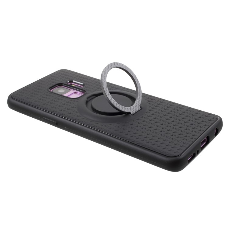 Y-type Grain Anti-skid Ring Kickstand TPU Shell for Samsung Galaxy S9 SM-G960 (Built-in Magnetic Holder Metal Sheet) - Grey-5