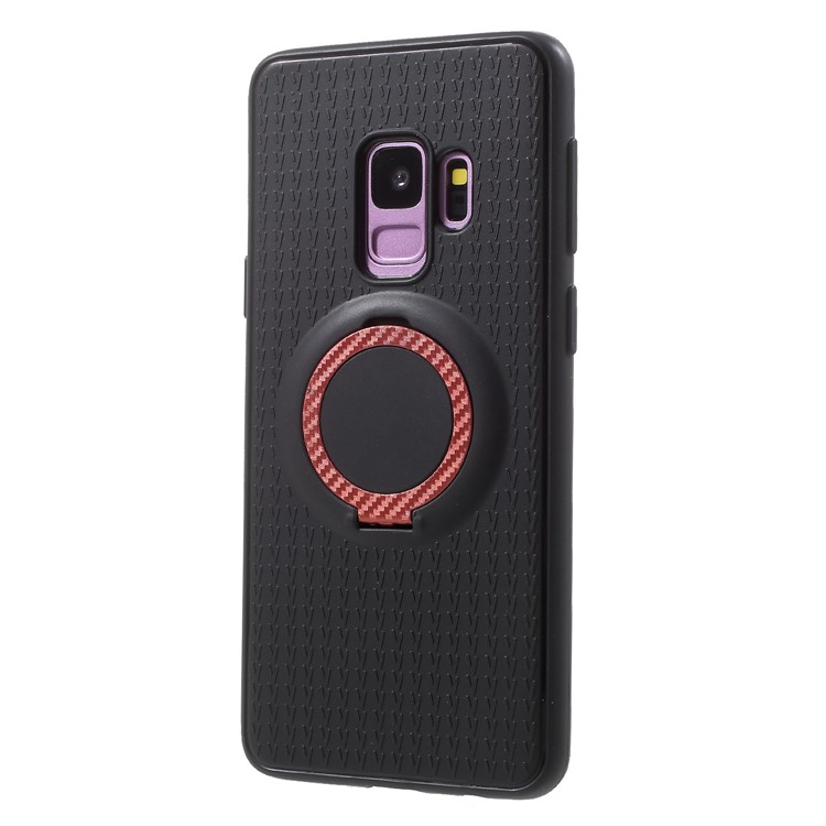 Y-type Grain Anti-skid Ring Kickstand TPU Phone Case for Samsung Galaxy S9 SM-G960 (Built-in Magnetic Holder Metal Sheet) - Red-3