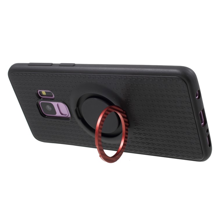 Y-type Grain Anti-skid Ring Kickstand TPU Phone Case for Samsung Galaxy S9 SM-G960 (Built-in Magnetic Holder Metal Sheet) - Red-4