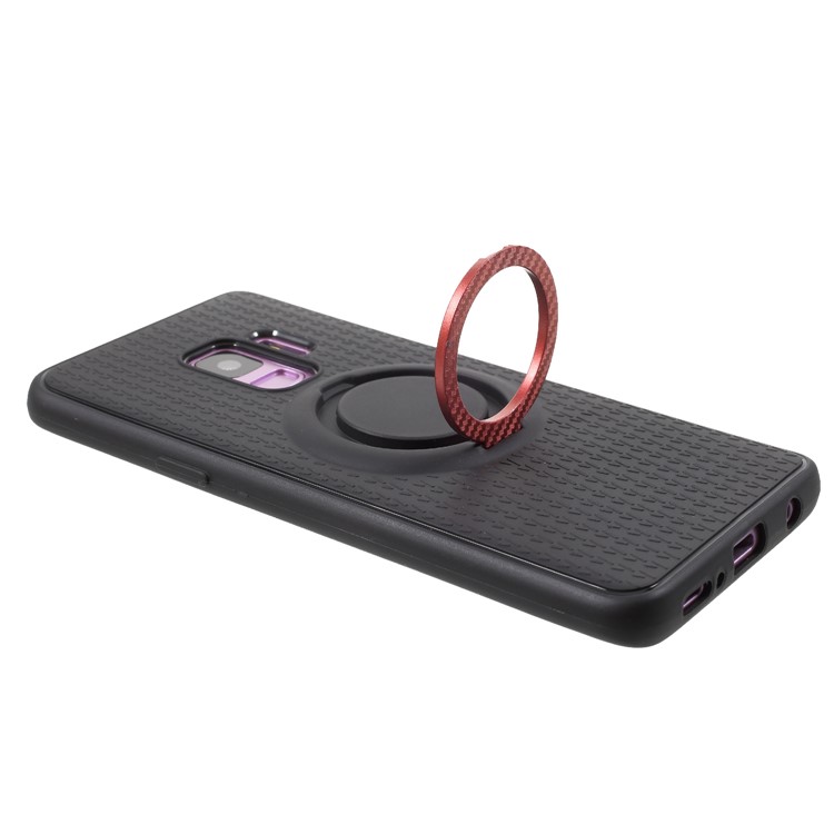 Y-type Grain Anti-skid Ring Kickstand TPU Phone Case for Samsung Galaxy S9 SM-G960 (Built-in Magnetic Holder Metal Sheet) - Red-5