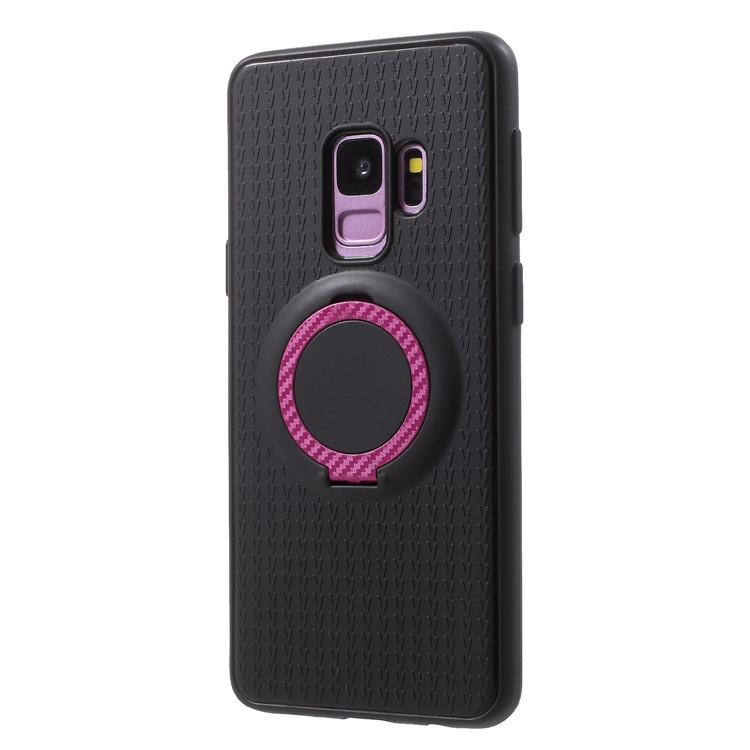 Y-type Grain Anti-skid Ring Kickstand TPU Cell Phone Case for Samsung Galaxy S9 SM-G960 (Built-in Magnetic Holder Metal Sheet) - Rose-3
