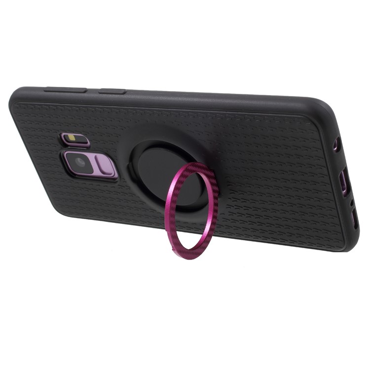 Y-type Grain Anti-skid Ring Kickstand TPU Cell Phone Case for Samsung Galaxy S9 SM-G960 (Built-in Magnetic Holder Metal Sheet) - Rose-4