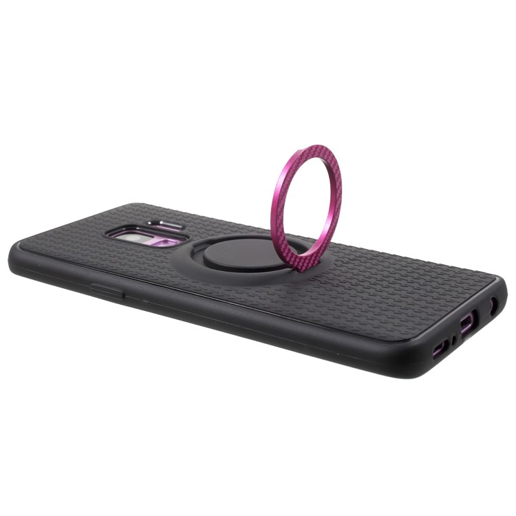 Y-type Grain Anti-skid Ring Kickstand TPU Cell Phone Case for Samsung Galaxy S9 SM-G960 (Built-in Magnetic Holder Metal Sheet) - Rose-5