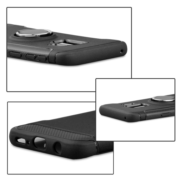 ANGIBABE Carbon Fiber Texture Kickstand TPU+PC Hybrid Case for Samsung Galaxy S9 SM-G960 - Black-5