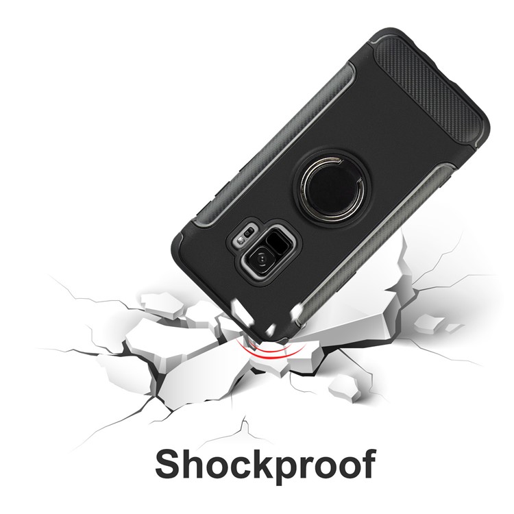 ANGIBABE Carbon Fiber Texture Kickstand TPU+PC Hybrid Case for Samsung Galaxy S9 SM-G960 - Black-6