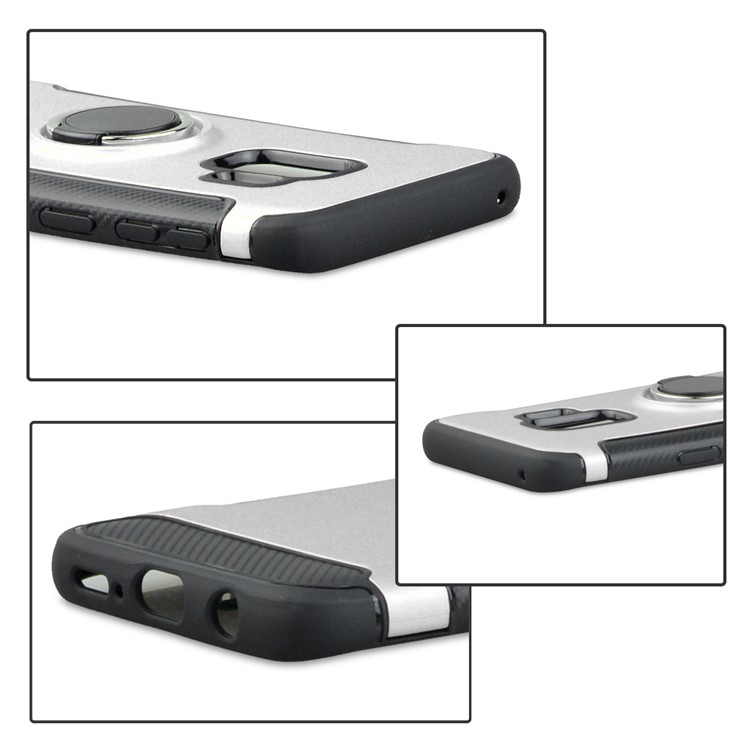 ANGIBABE Carbon Fiber Texture Kickstand TPU+PC Hybrid Shell Case for Samsung Galaxy S9 SM-G960 - Silver-5