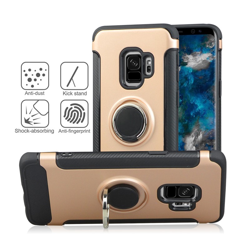 Soporte Híbrido De La Textura De La Fibra De Carbono De TPU + PC De La Textura De La Fibra De Carbono Para La Galaxia S9 SM-G960 De Samsung - Oro Rosa-2