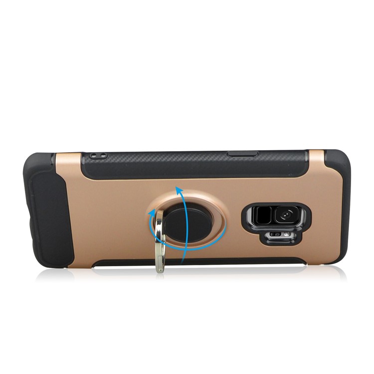 Soporte Híbrido De La Textura De La Fibra De Carbono De TPU + PC De La Textura De La Fibra De Carbono Para La Galaxia S9 SM-G960 De Samsung - Oro Rosa-3