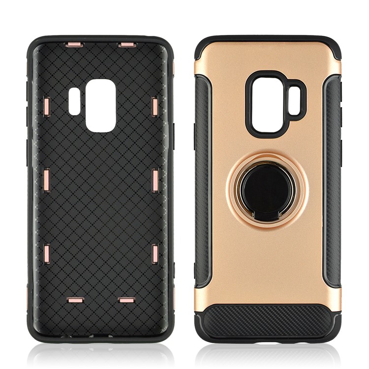 Soporte Híbrido De La Textura De La Fibra De Carbono De TPU + PC De La Textura De La Fibra De Carbono Para La Galaxia S9 SM-G960 De Samsung - Oro Rosa-4