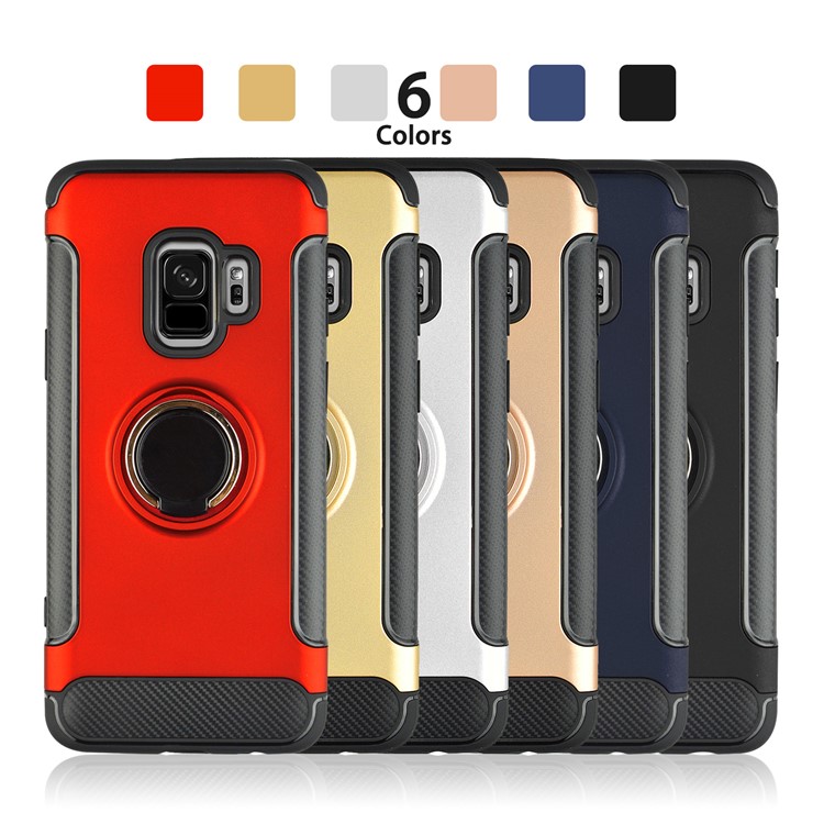 Soporte Híbrido De La Textura De La Fibra De Carbono De TPU + PC De La Textura De La Fibra De Carbono Para La Galaxia S9 SM-G960 De Samsung - Oro Rosa-8