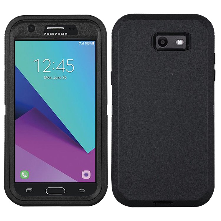 Heavy Duty PC + TPU Hybrid Belt Clip Kickstand Case for Samsung Galaxy J7 V / J7 Perx - Black-2