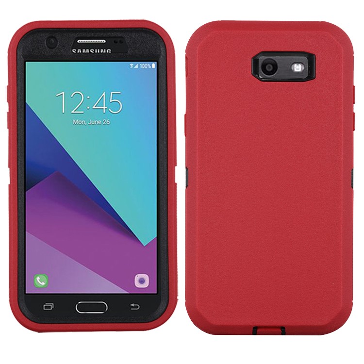 Heavy Duty PC + TPU Hybrid Belt Clip Kickstand Cover for Samsung Galaxy J7 V / J7 Perx - Black / Red-2