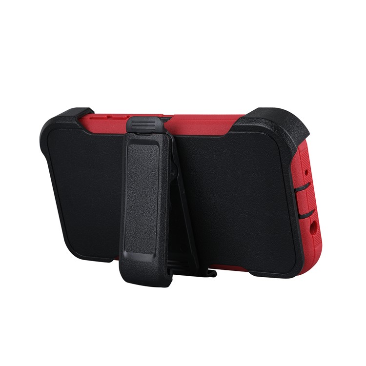 Heavy Duty PC + TPU Hybrid Belt Clip Kickstand Cover for Samsung Galaxy J7 V / J7 Perx - Black / Red-6