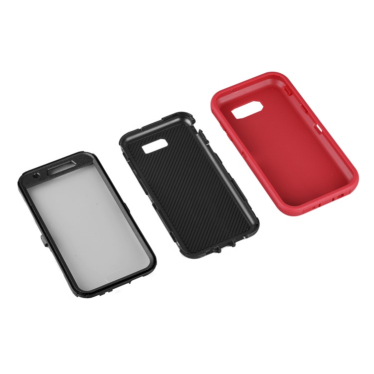 Heavy Duty PC + TPU Hybrid Belt Clip Kickstand Cover for Samsung Galaxy J7 V / J7 Perx - Black / Red-7